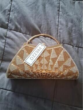 Prezzo Gold And Silver Rhinestone Clutch Bag 9” Wide Snap Closure NWT W1